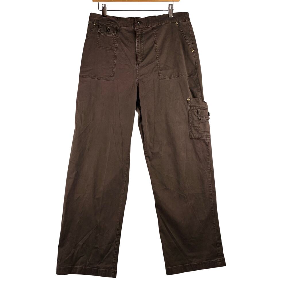 Vtg Y2K Erika Relaxed Cargo Pants Womens 14 Dark Chocolate Brown Stretch Elastic
